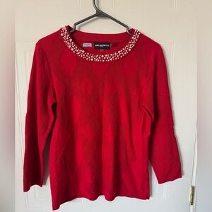 KARL LAGERFELD Paris Faux-Pearl Neck Sweater size small red